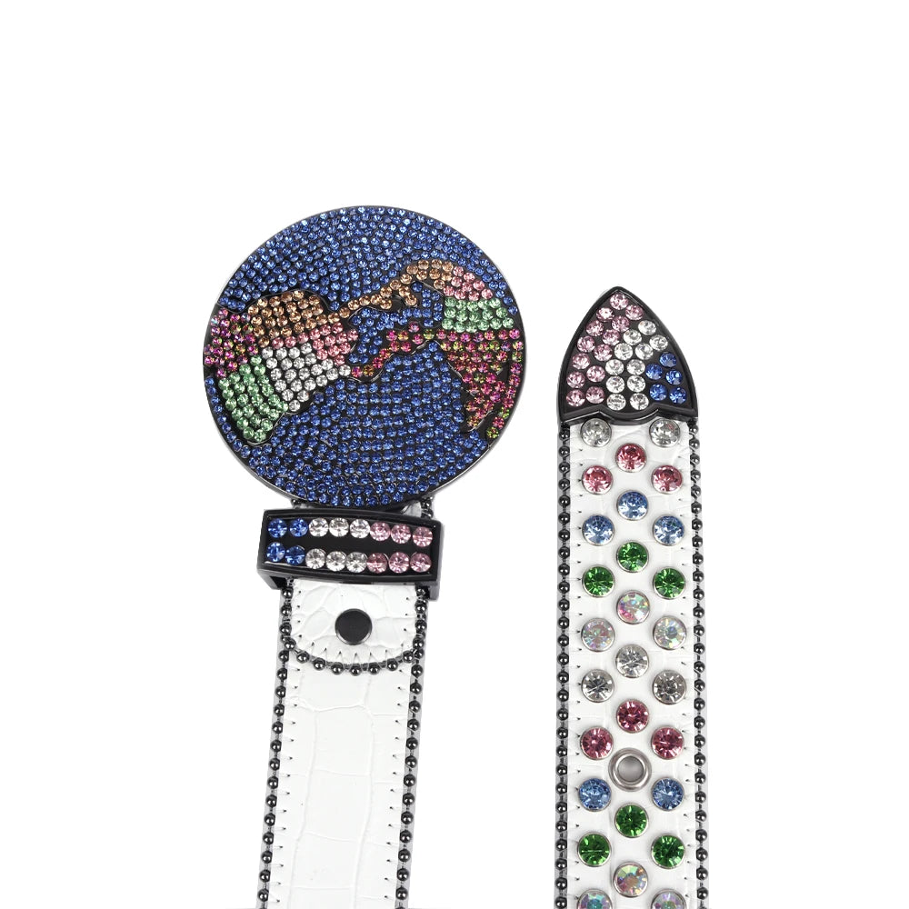 2025 Western Rhinestones Planet Earth World Belt Goth Women Leather Strap for Rhinestone Belts Western Cowboy Y2K Girls Fashion Belt for Jeans Men