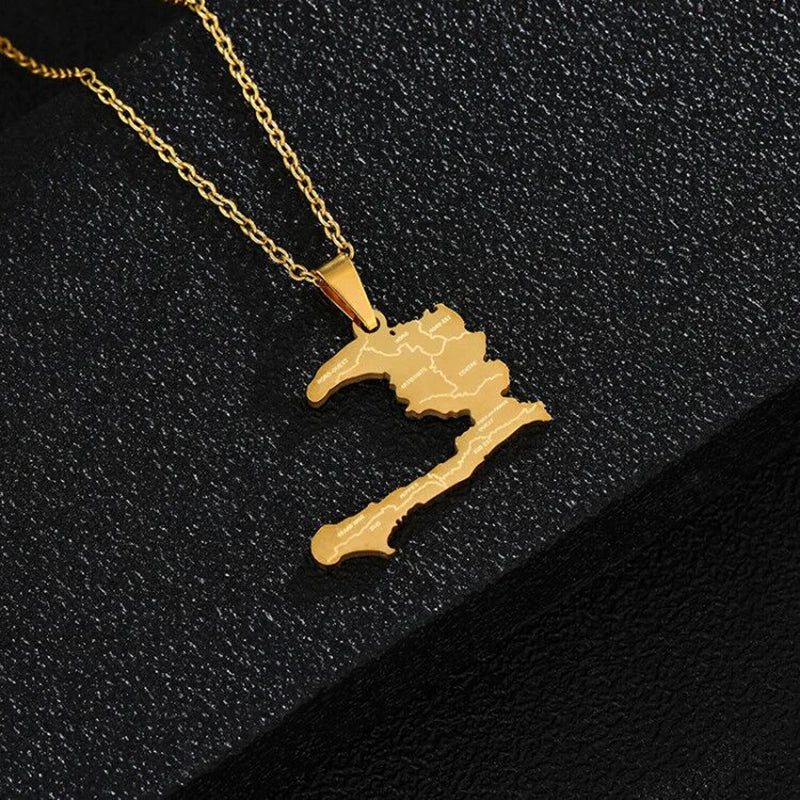 Fashion Haiti Map Falg City Pendant Necklace Gold color Stainless Steel  Men Women Country Map Jewerly Repiblik Ayiti Gift