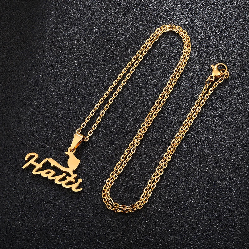 Fashion Haiti Map Falg City Pendant Necklace Gold color Stainless Steel  Men Women Country Map Jewerly Repiblik Ayiti Gift