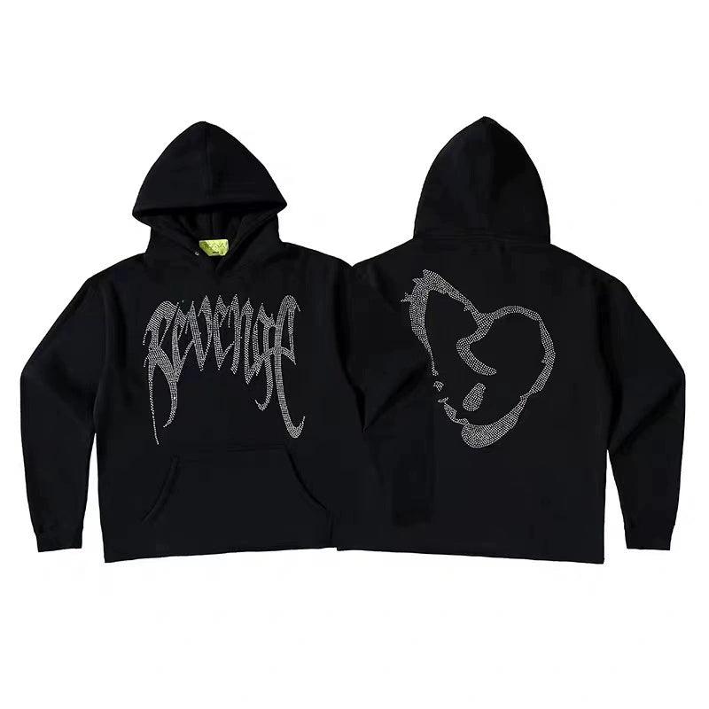 2025 Rhinestone Revenge Diamond Black Hoodie