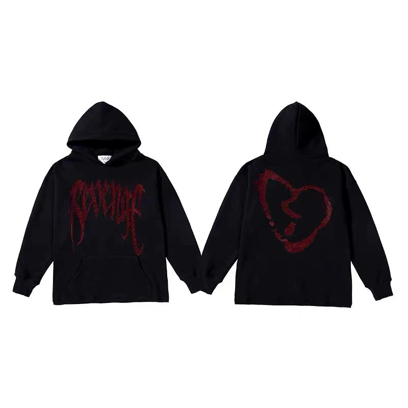 2025 Rhinestone Revenge Diamond Black Hoodie