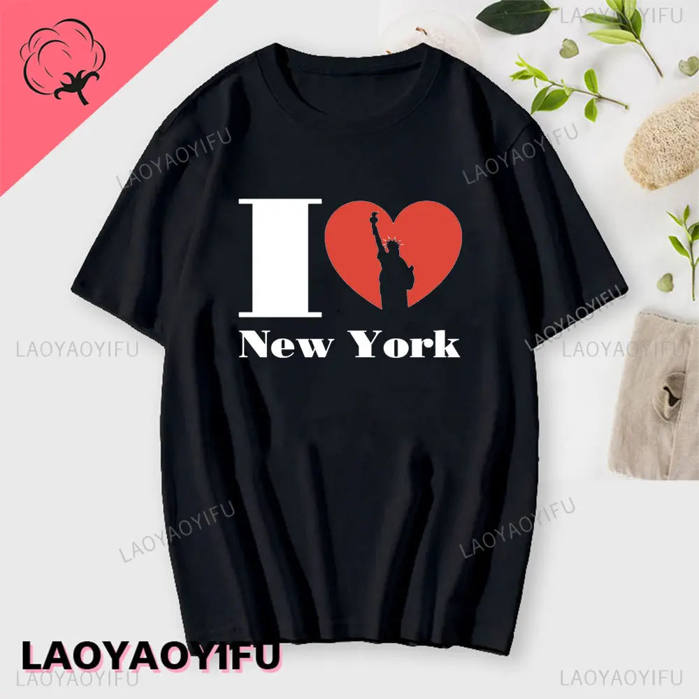 I Love New York Man's Cotton T Shirt NY Heart Souvenir Funny T Shirt Fashion Gift Comics Classic Apparel Streetwear Short-sleev