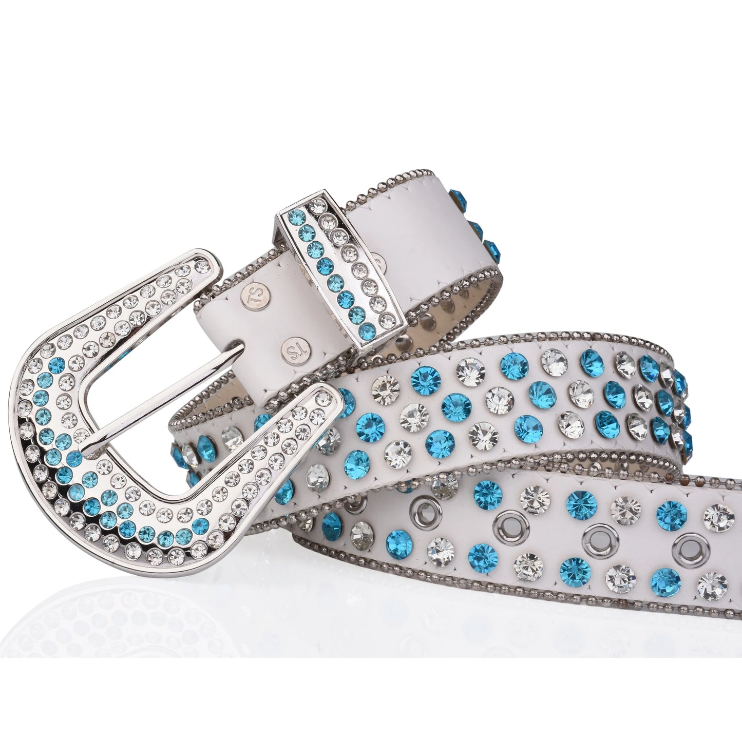 2025 Rhinestone shiny blue and white crystal belt Unisex