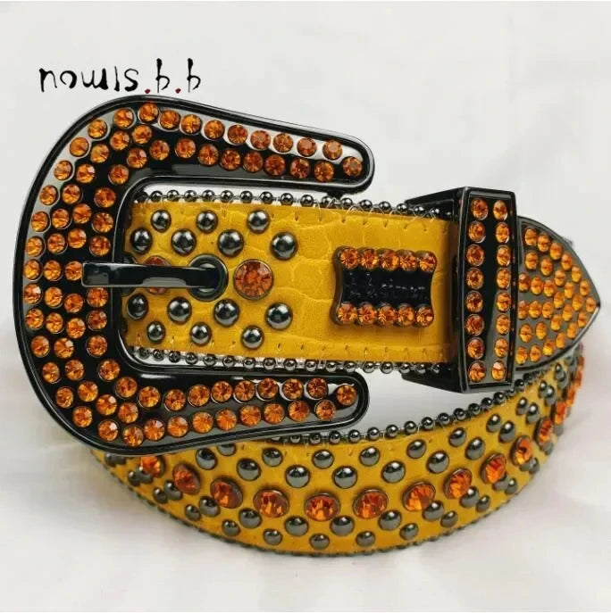 2025 Punk Western Rhinestones Diamond Belts Leather Studded Bing Belt Cinturones Para Mujer Y2K Cowboy Cinto De Strass For Men Women