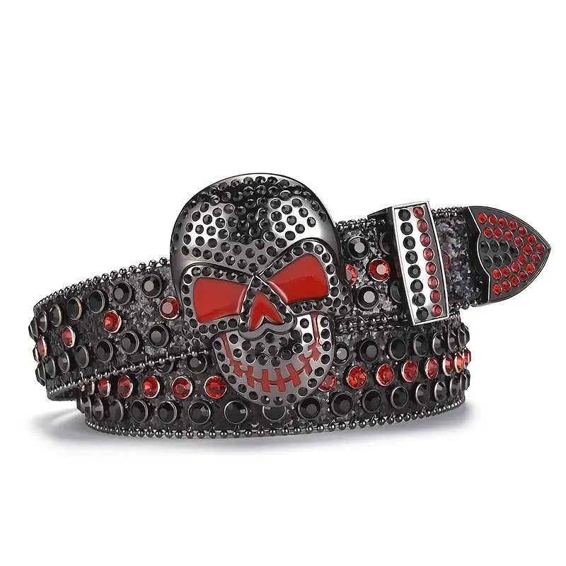 2025 New Punk Western Big Skull Sparkly Unisex Leather Bling Diamond Rhinestone Belt