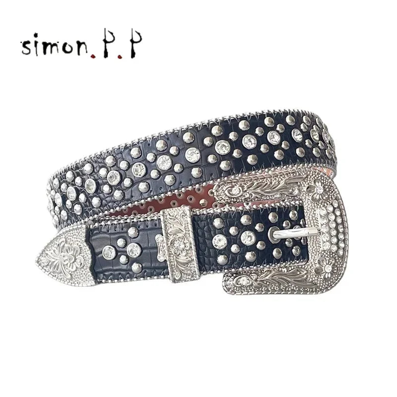 Dark Rhinestone Studded Belt