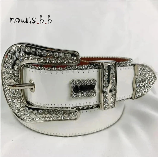 2025 Punk Western Rhinestones Diamond Belts Leather Studded Bing Belt Cinturones Para Mujer Y2K Cowboy Cinto De Strass For Men Women