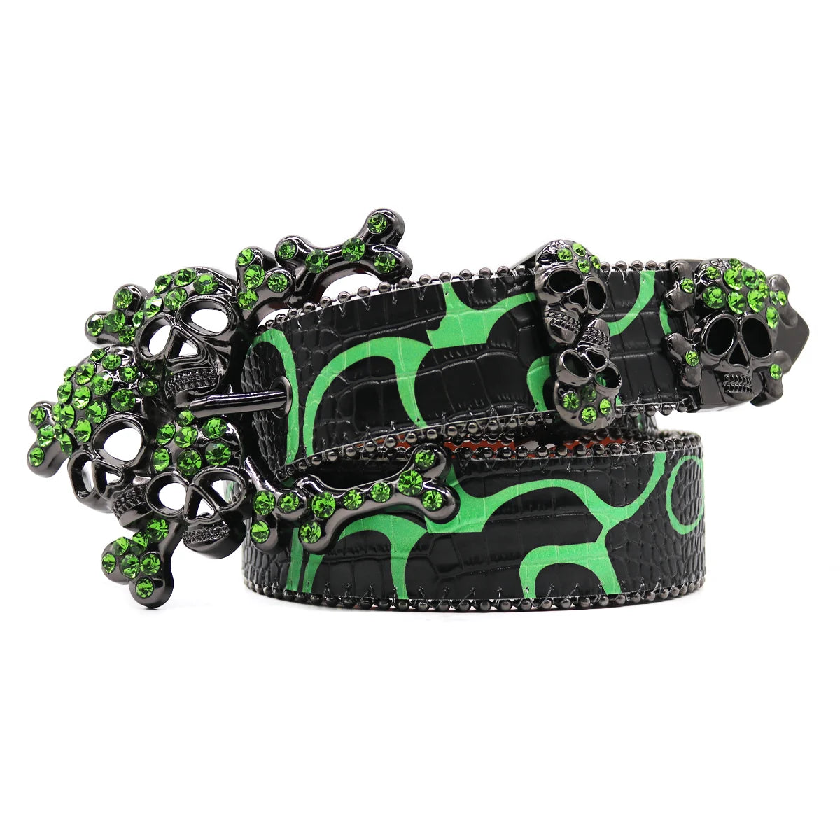 2025 Green Skull Western Rhinestones Belt