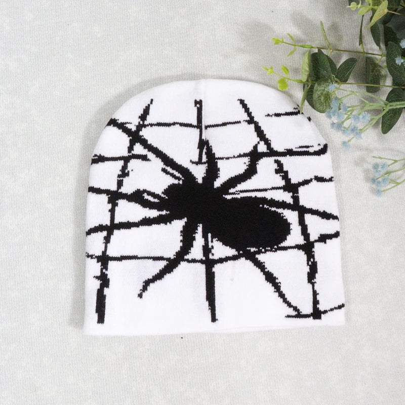 2025 Fashion Knitting Spider Web Design Hat Men Women Pullover  Cap  Goth  Warm  Beanie  Hats New Hip-hop  Streetwear  Caps