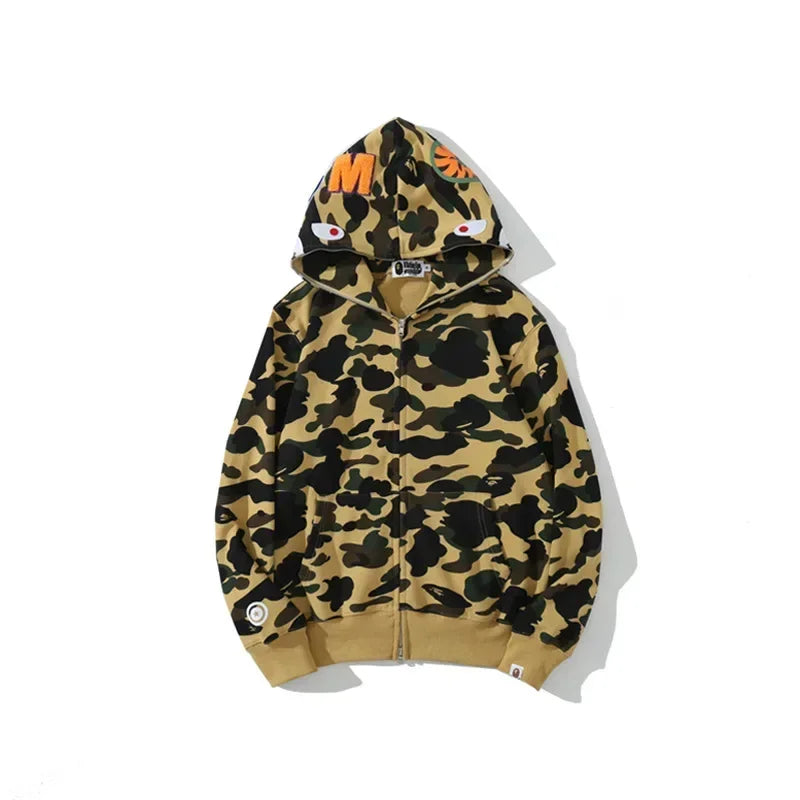 2025 100% Cotton Ape Camouflage Zippered Hoodie Fine Embroidery