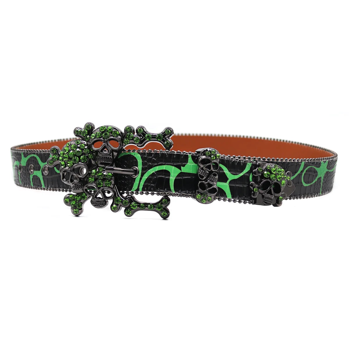 2025 Green Skull Western Rhinestones Belt