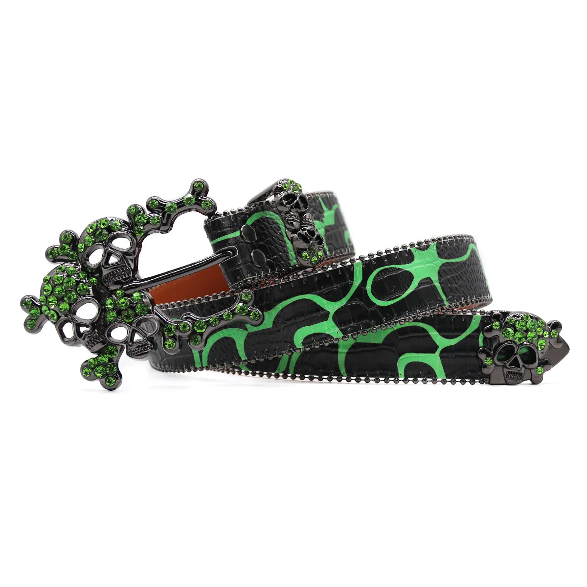 2025 Green Skull Western Rhinestones Belt