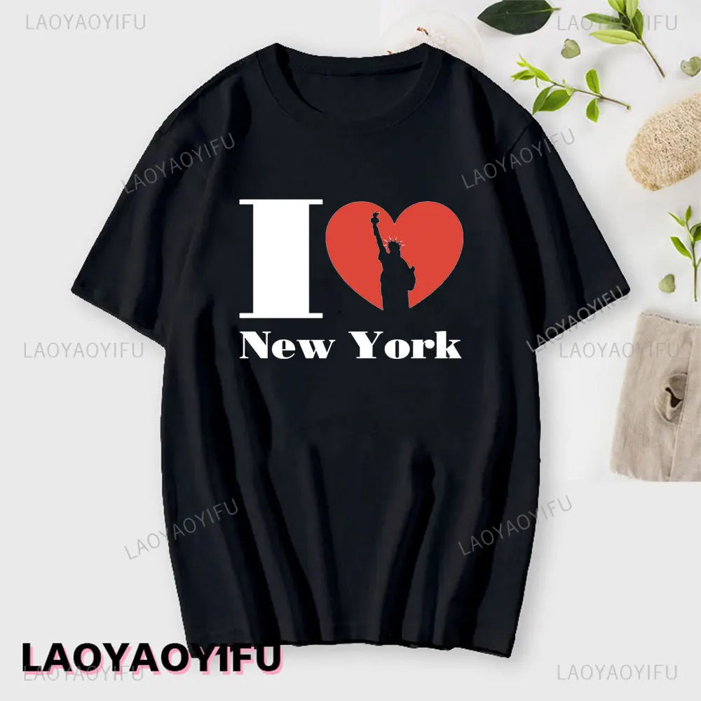 I Love New York Man's Cotton T Shirt NY Heart Souvenir Funny T Shirt Fashion Gift Comics Classic Apparel Streetwear Short-sleev