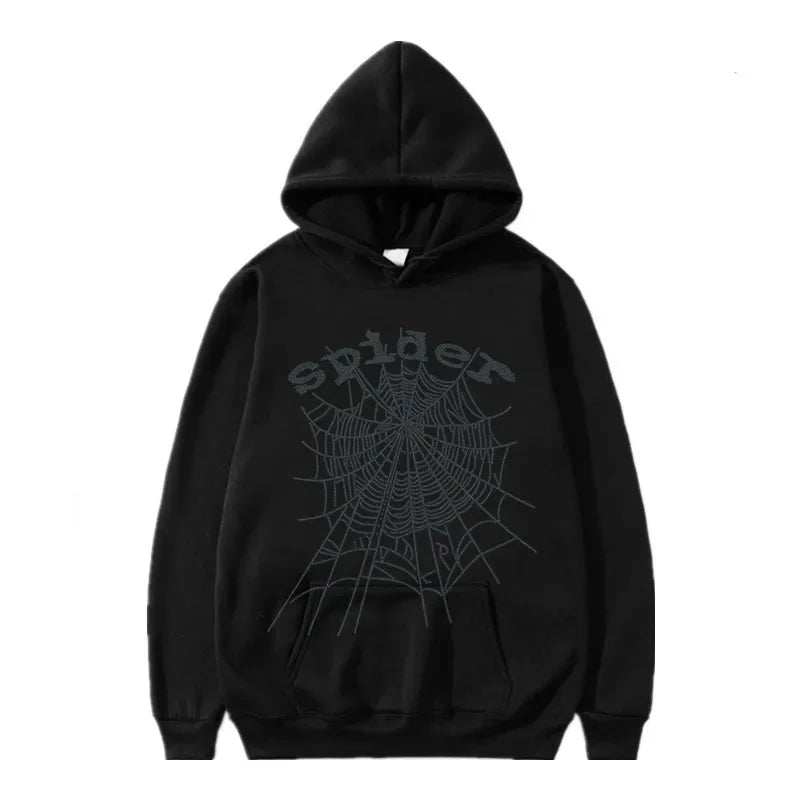 2025 Street European American Singer Letter Spider Web Burned Ice Sweatshirt Men Women's Couple Spring Autumn Hooded Shirt Men's Wear Jacket