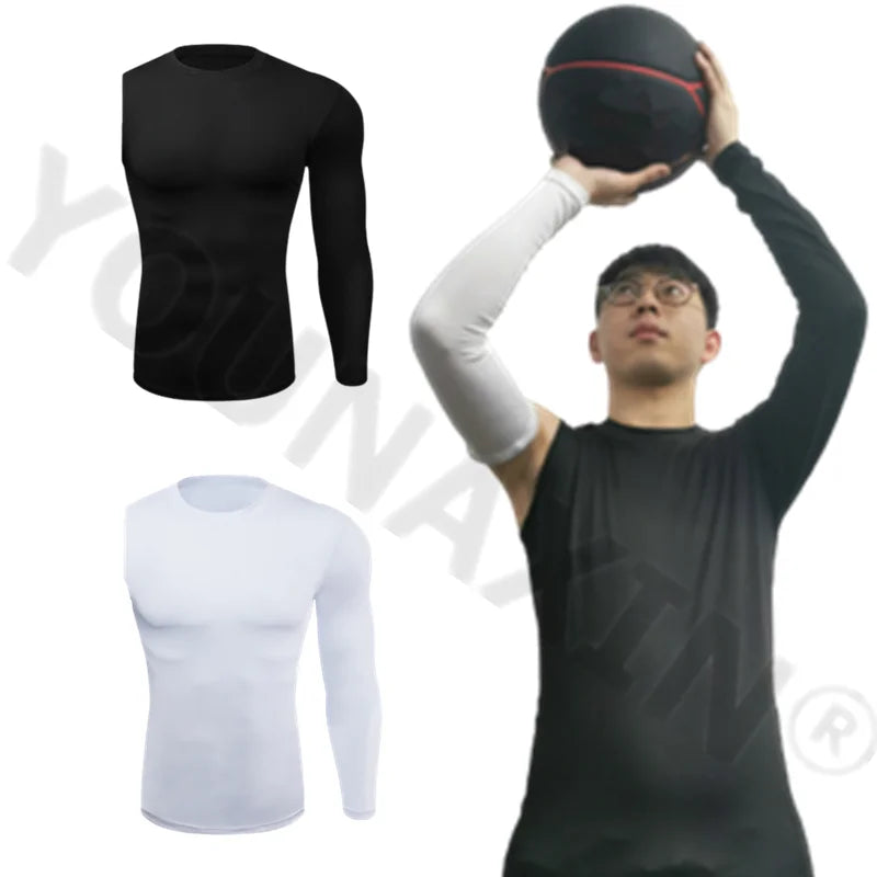 Men One Arm Long Sleeves T-Shirts Base Layer Basketball Sports Tight Compression Gym Fitness Jogger Running Top Outdoor Clothes