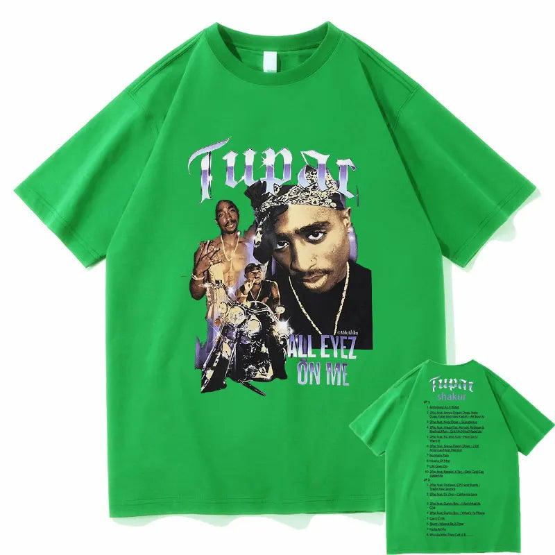 New Rap Tupac 2pac ALL EYEZ Motorbike Vintage Print T Shirt Men Women 100% Pure Cotton T-shirts Playboi Carti Hip Hop Man Tshirt