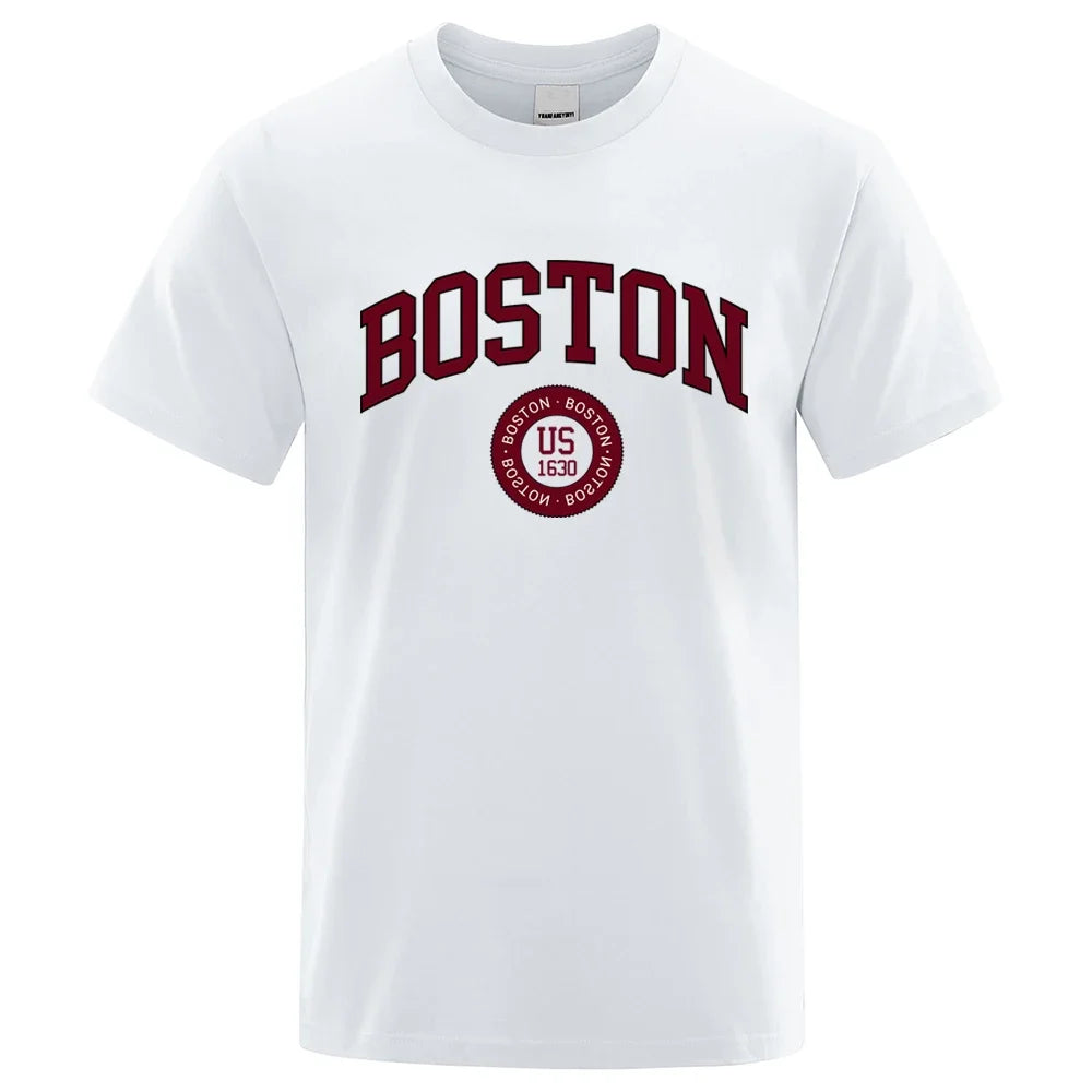 Cotton Tops Fashion Summer Mens Tee Clothes Oversized Tshirt Boston City Us Founded In 1630 Print Men T-Shirt Fashion Clothing