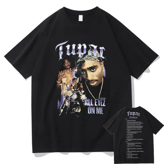 New Rap Tupac 2pac ALL EYEZ Motorbike Vintage Print T Shirt Men Women 100% Pure Cotton T-shirts Playboi Carti Hip Hop Man Tshirt