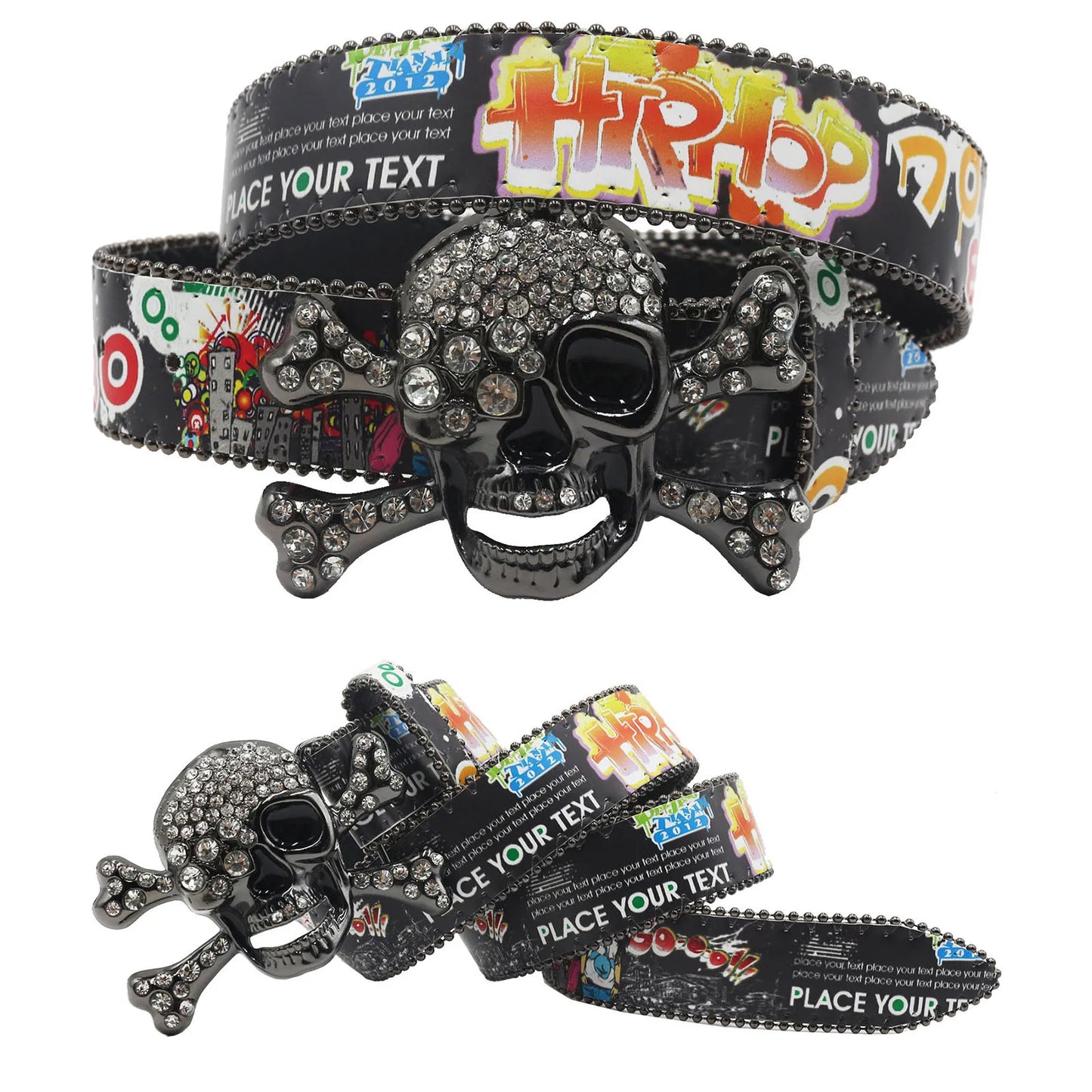 2025 Big Skull Punk Black Rhinestone Belt Unisex Designer Belt Diamond Y2K