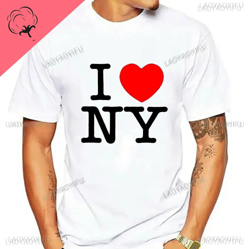 I Love New York Man's Cotton T Shirt NY Heart Souvenir Funny T Shirt Fashion Gift Comics Classic Apparel Streetwear Short-sleev