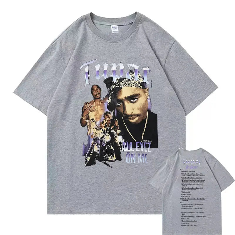 New Rap Tupac 2pac ALL EYEZ Motorbike Vintage Print T Shirt Men Women 100% Pure Cotton T-shirts Playboi Carti Hip Hop Man Tshirt