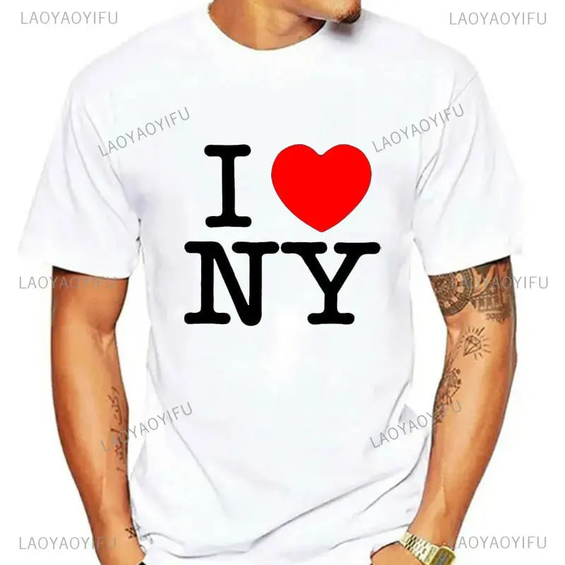 I Love New York Man's Cotton T Shirt NY Heart Souvenir Funny T Shirt Fashion Gift Comics Classic Apparel Streetwear Short-sleev