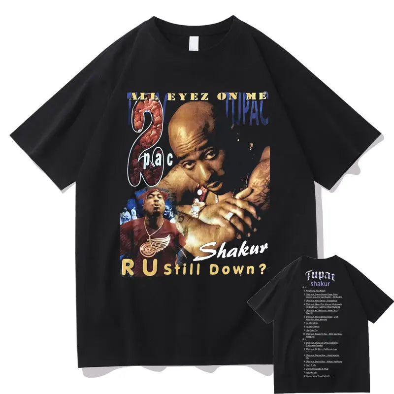 New Rap Tupac 2pac ALL EYEZ Motorbike Vintage Print T Shirt Men Women 100% Pure Cotton T-shirts Playboi Carti Hip Hop Man Tshirt