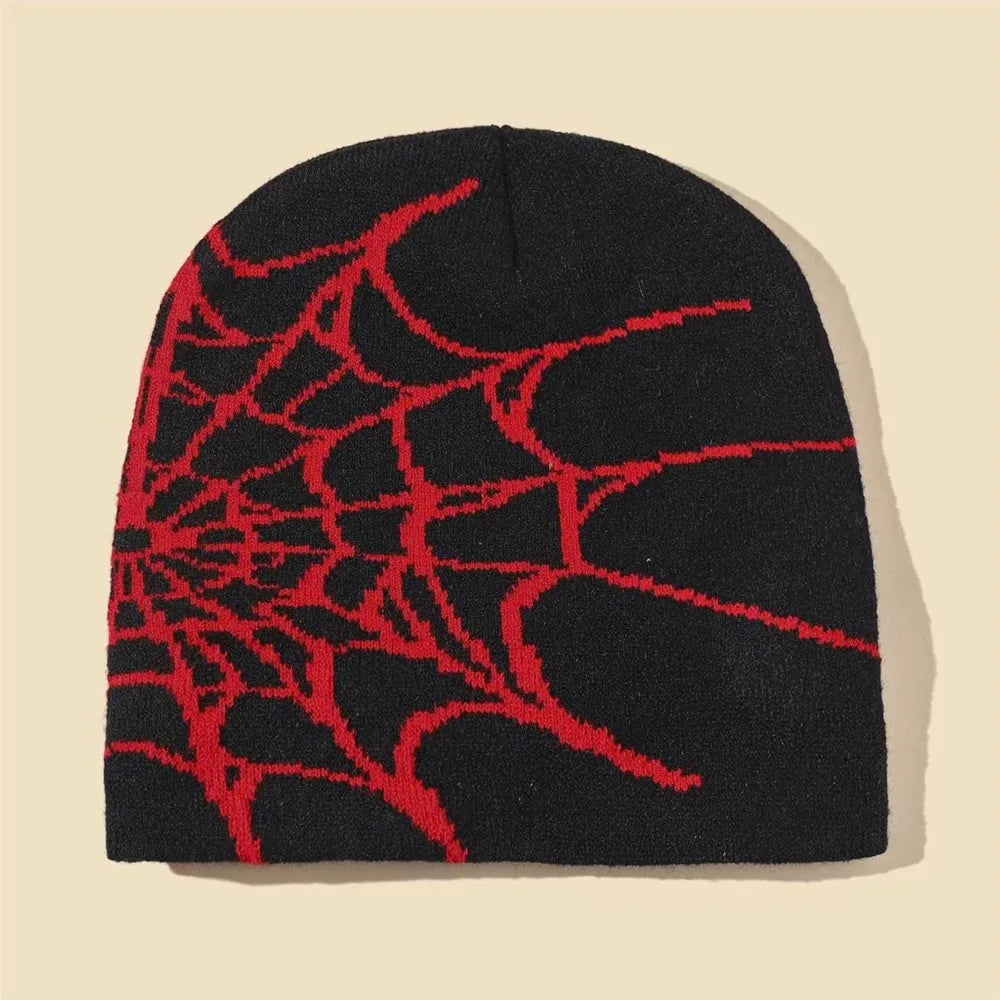 2025 New Goth Spider Web Jacquard Beanie Caps Y2K Knit Warm Hip Hop Unisex Elastic Knit Hat For Women Men Streetwear