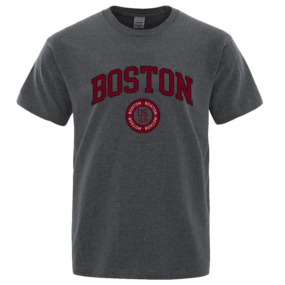 Cotton Tops Fashion Summer Mens Tee Clothes Oversized Tshirt Boston City Us Founded In 1630 Print Men T-Shirt Fashion Clothing