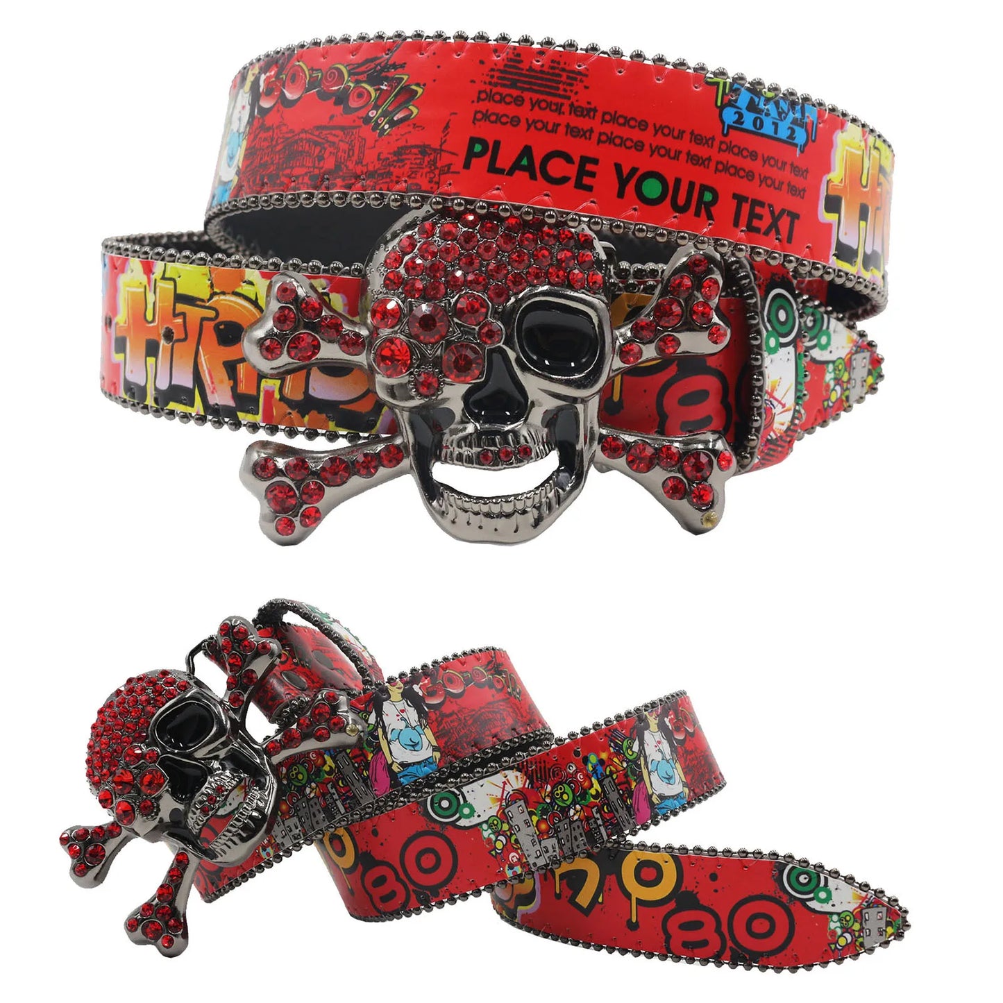 2025 Big Skull Punk Black Rhinestone Belt Unisex Designer Belt Diamond Y2K