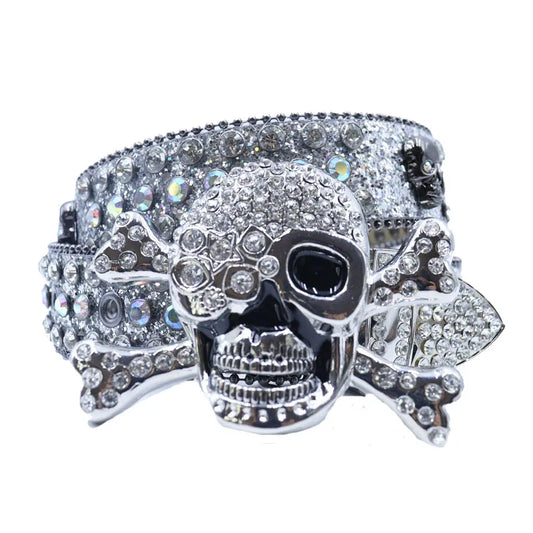 2025 New Punk Western Big Skull Sparkly Unisex Leather Bling Diamond Rhinestone Belt