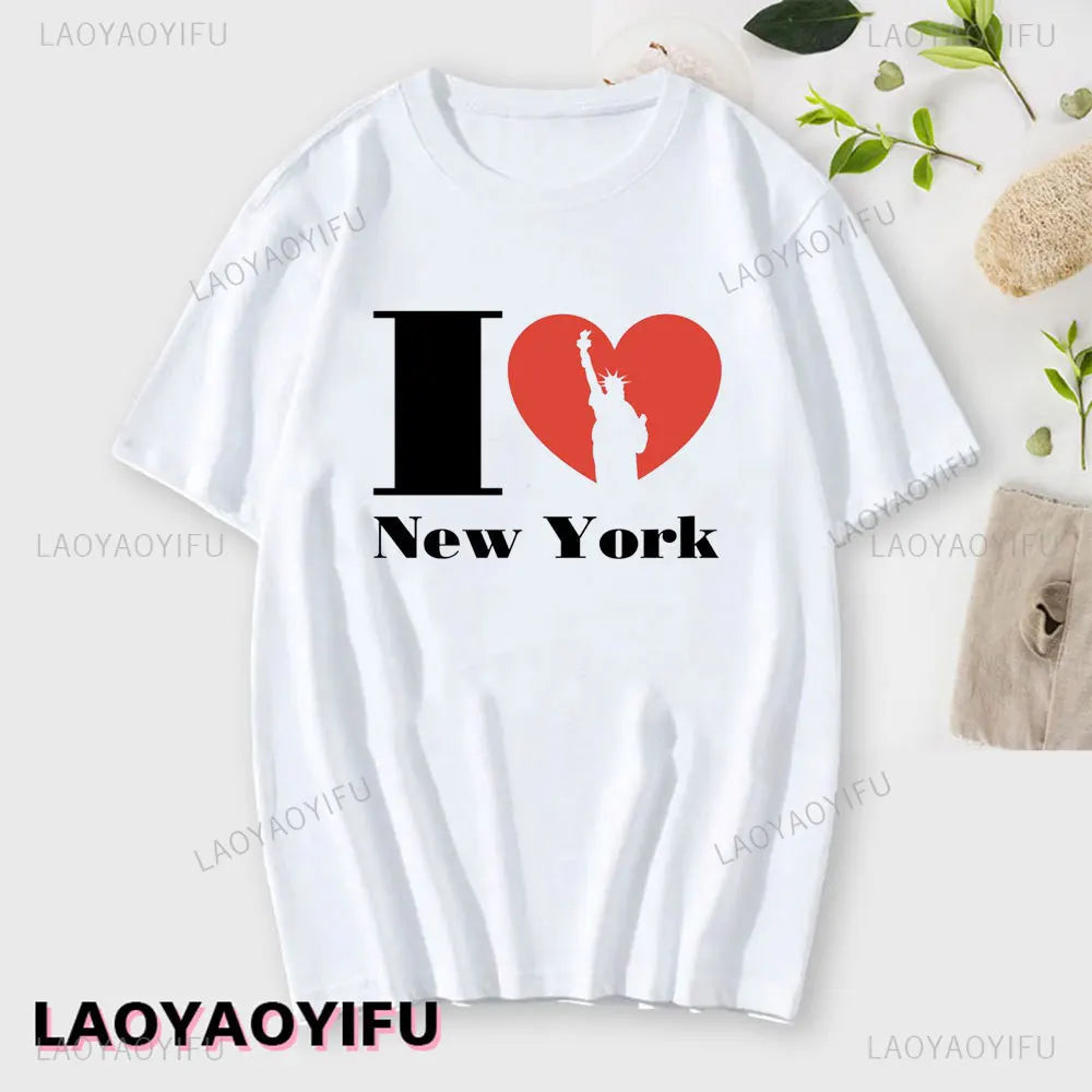 I Love New York Man's Cotton T Shirt NY Heart Souvenir Funny T Shirt Fashion Gift Comics Classic Apparel Streetwear Short-sleev