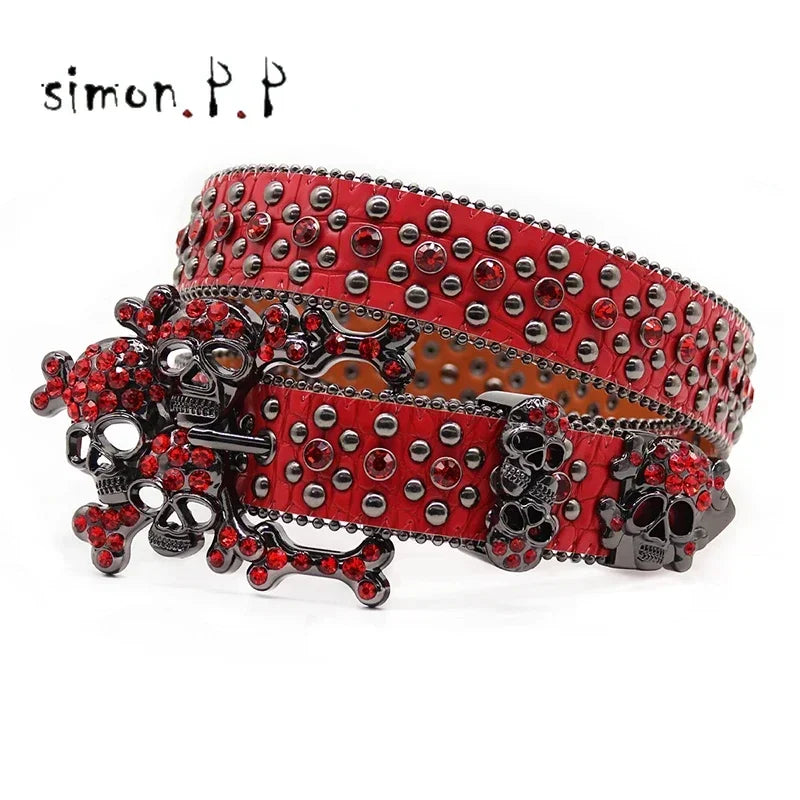 Luxury Rhinestone Skull Buckle Belt Unisex