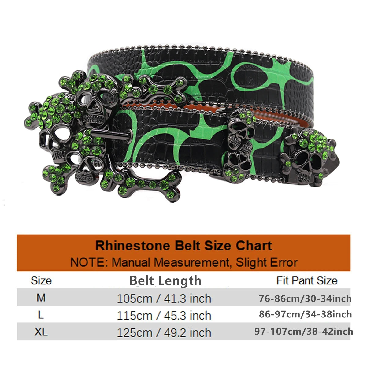 2025 Green Skull Western Rhinestones Belt