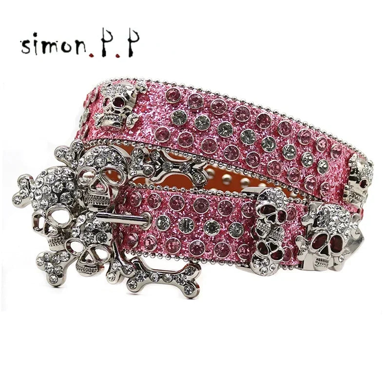 Luxury Rhinestone Skull Buckle Belt Unisex