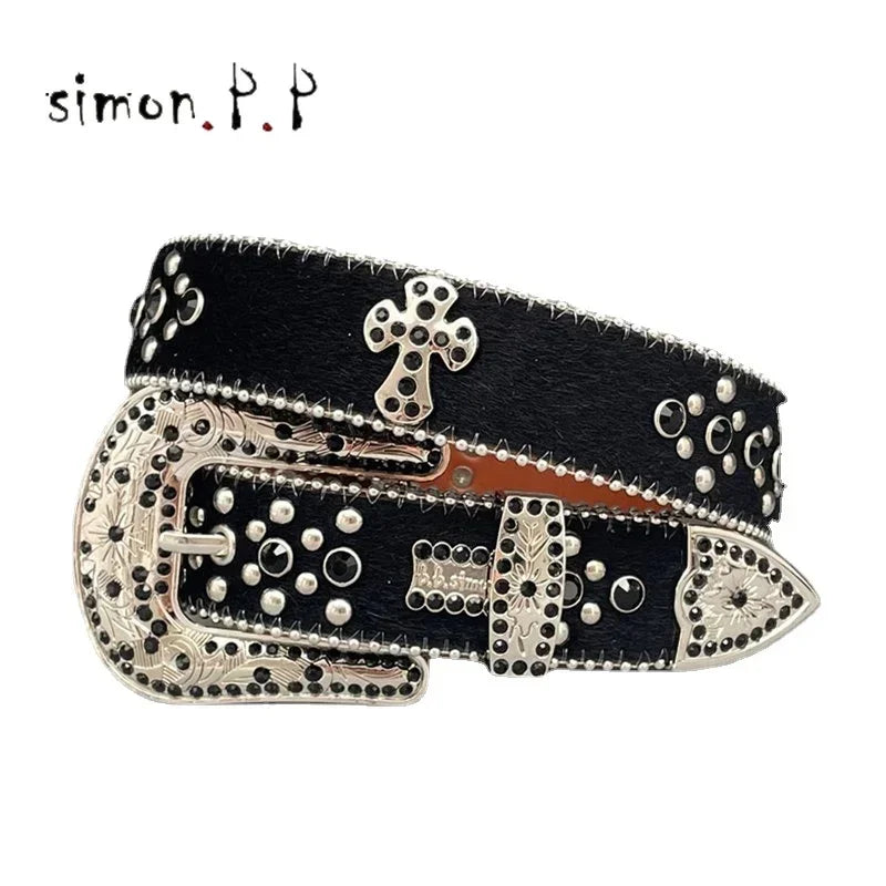 Dark Rhinestone Studded Belt