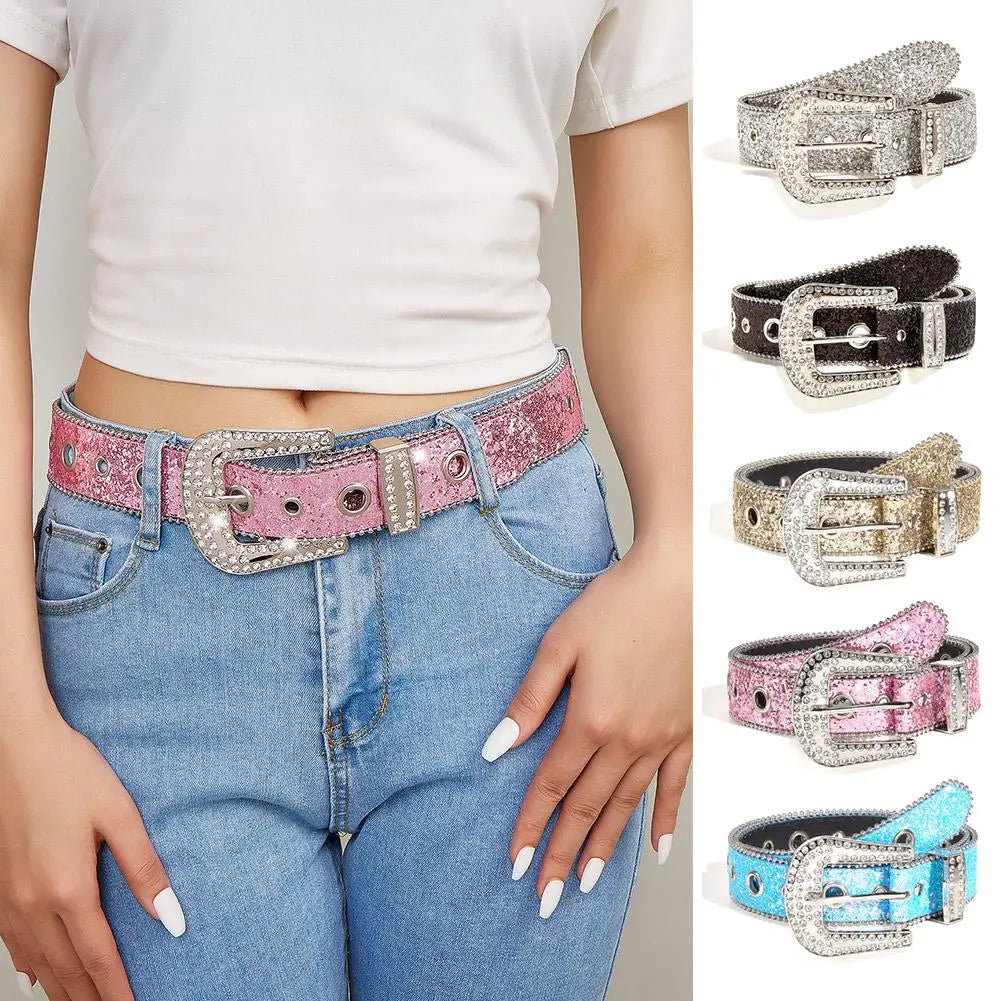 2025 Western Rhinestone Belts Unisex Diamond Strap Cowgirl Cowboy Bling Crystal Wide Buckle Belt