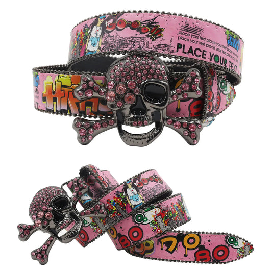 2025 Big Skull Punk Black Rhinestone Belt Unisex Designer Belt Diamond Y2K