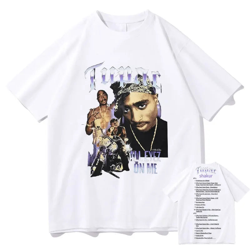 New Rap Tupac 2pac ALL EYEZ Motorbike Vintage Print T Shirt Men Women 100% Pure Cotton T-shirts Playboi Carti Hip Hop Man Tshirt