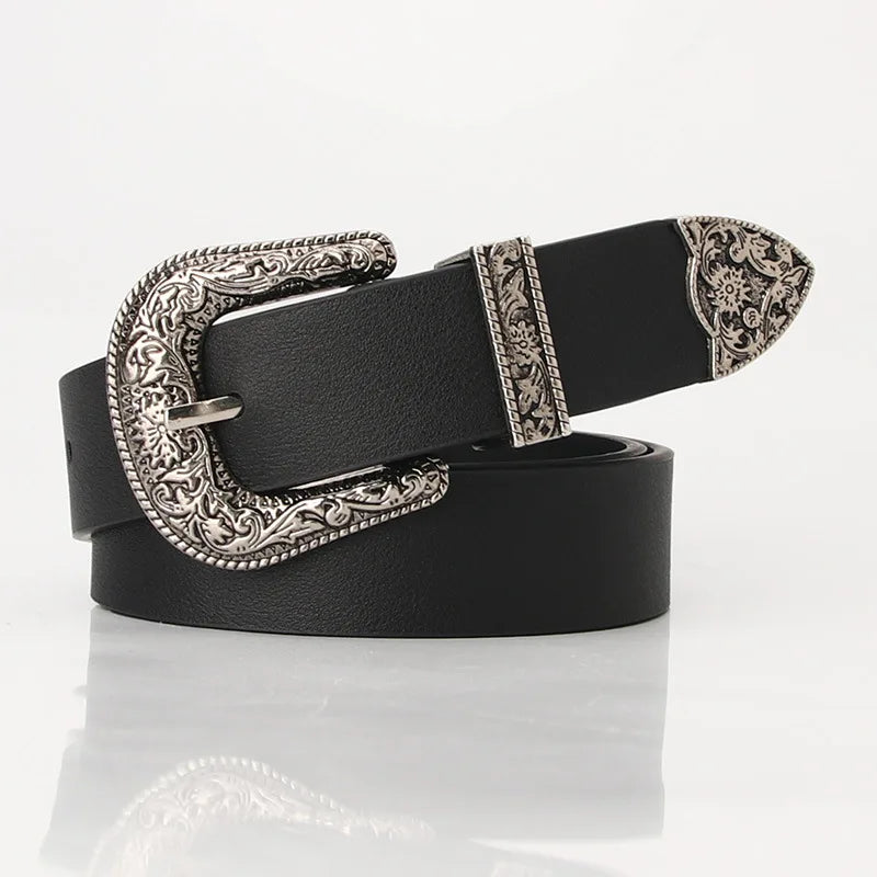 2025 New Black Silver Buckle Unisex Thin Belts