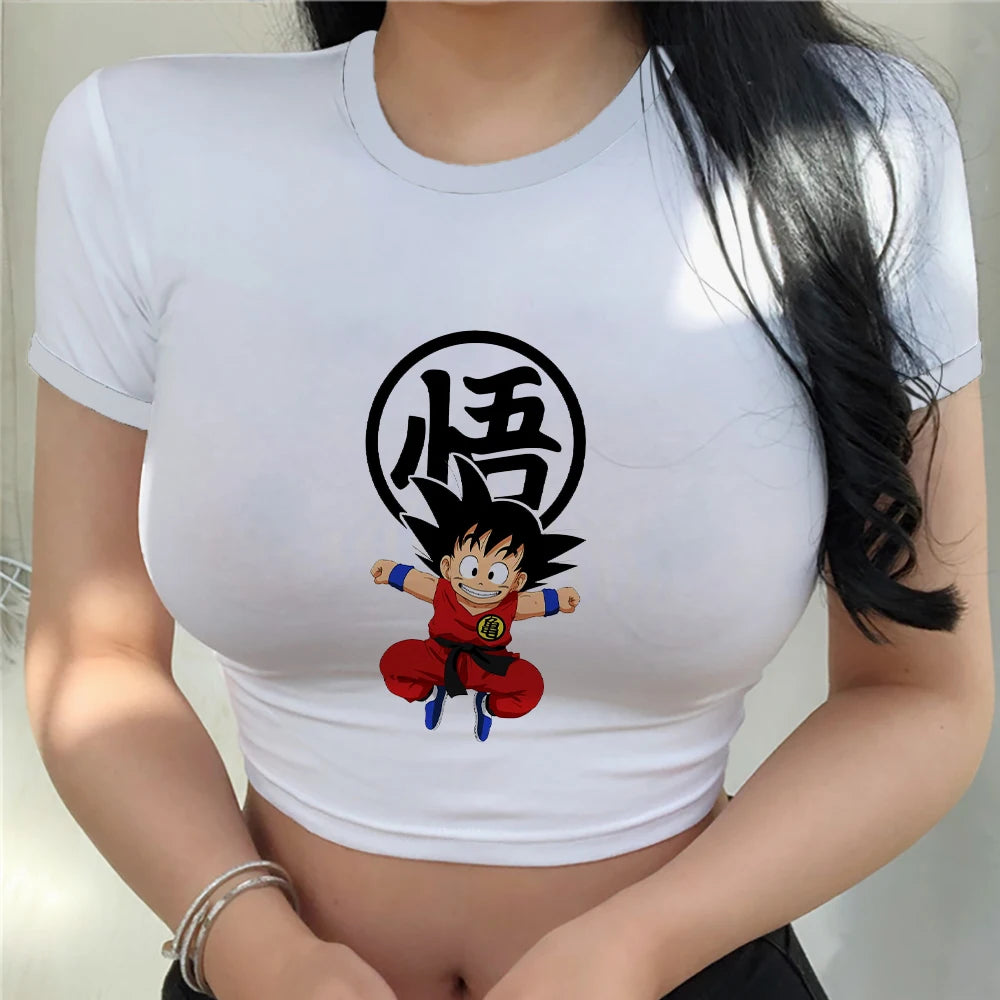 Harajuku New T-shirt Anime Vegeta Top Women Clothing Tops Y2k Fashion Sexy Goku Cool Kawaii Clothes Women's T-shirts Summer 2023