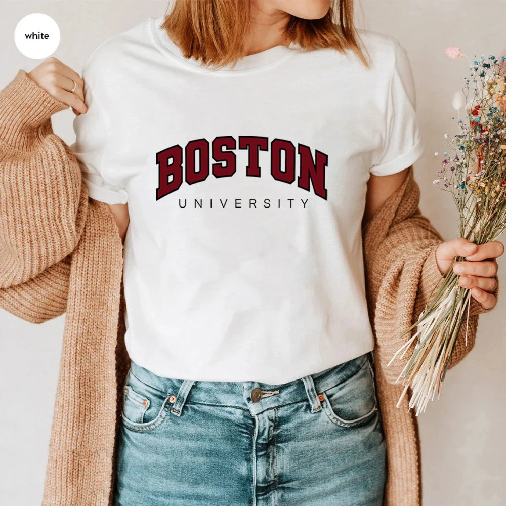 Boston University T Shirt Boston Graphic T Shirts Varsity College University Tshirts Ivy League Shirts Unisex Short Sleeves Tops