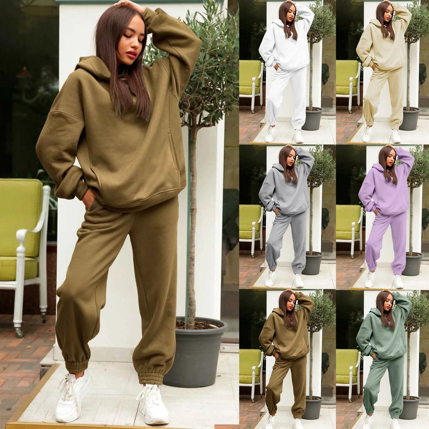 Women'S Tracksuit Set 2024 Korean Style Two Piece Set Hoody Top Jogging Pant Training Set Female Sports Track Suits For Fitness