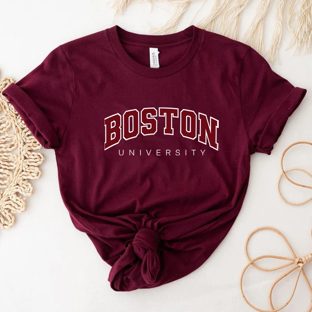 Boston University T Shirt Boston Graphic T Shirts Varsity College University Tshirts Ivy League Shirts Unisex Short Sleeves Tops