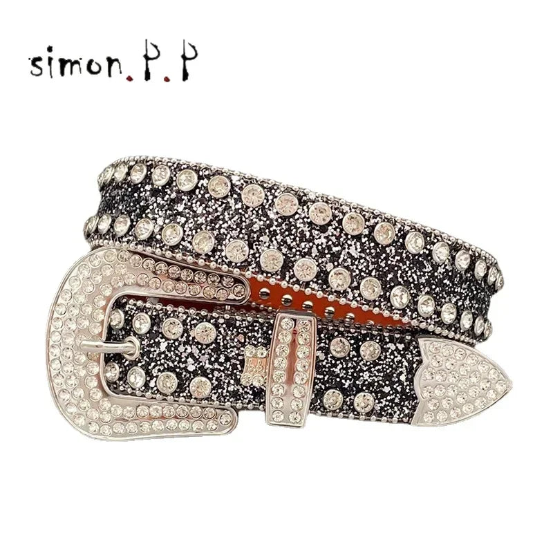 Dark Rhinestone Studded Belt