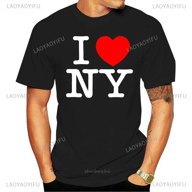 I Love New York Man's Cotton T Shirt NY Heart Souvenir Funny T Shirt Fashion Gift Comics Classic Apparel Streetwear Short-sleev