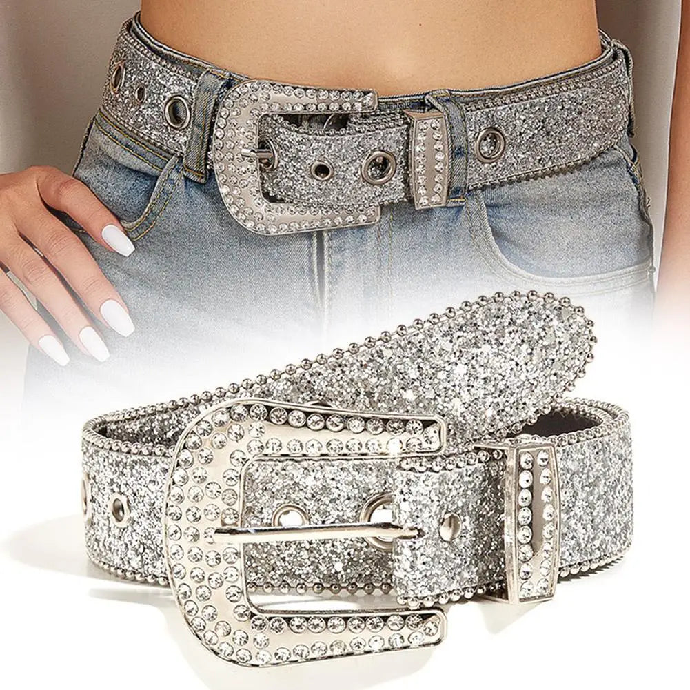 2025 Western Rhinestone Belts Unisex Diamond Strap Cowgirl Cowboy Bling Crystal Wide Buckle Belt