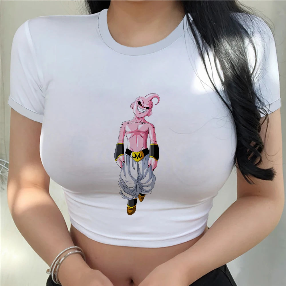 Harajuku New T-shirt Anime Vegeta Top Women Clothing Tops Y2k Fashion Sexy Goku Cool Kawaii Clothes Women's T-shirts Summer 2023