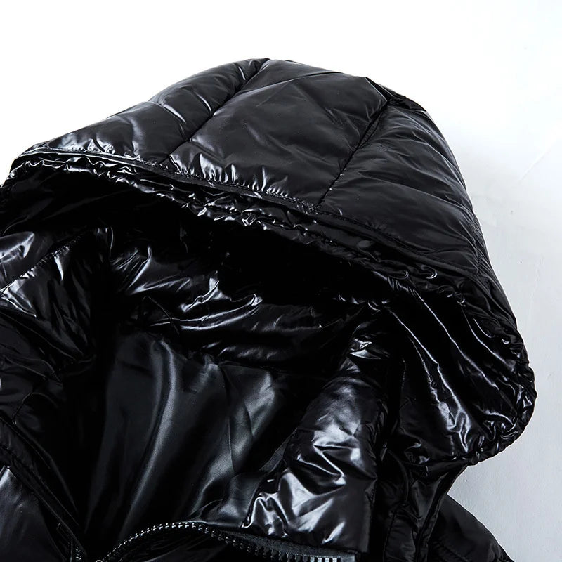 2025 Streetwear Men's Down Jacket White Duck Hood Warm Glossy Men Shiny Black Red Padded Fluffy Coat Man Winter Puffer Women