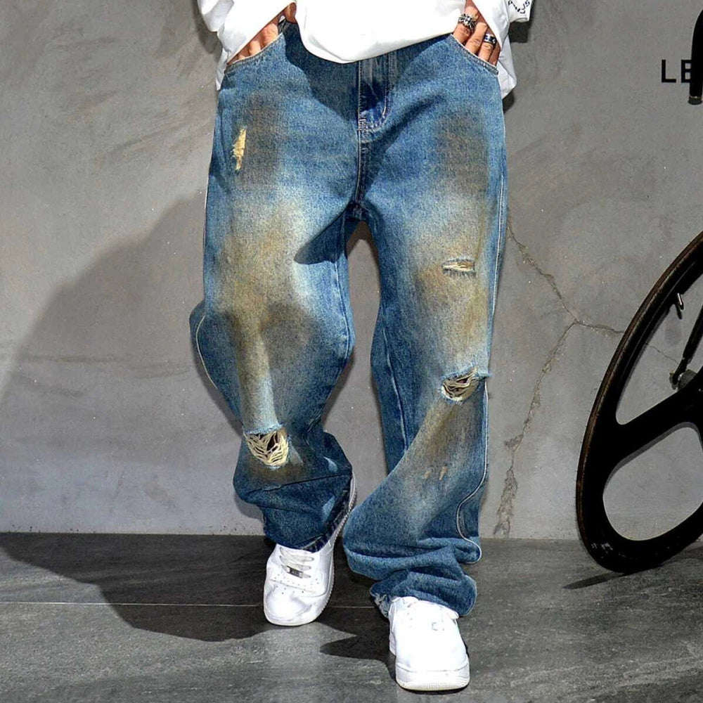 2025 Streetwear American Vintage Baggy Jeans Mens Clothing High Quality Korean Hip Hop Ripped Jeans Streetwear Skateboard Denim Pants Trousers